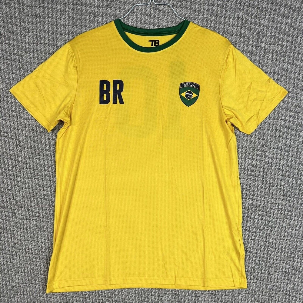 Brasil Soccer Football T-Shirt Yellow #10 Brazil Flag Logo LARGE Athletic Tee - Picture 2 of 6